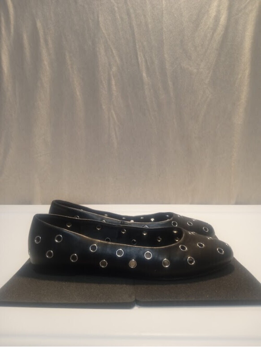 Black MNG Metal‑Detail Flats | Size 38 (US 7.5) | Modern VGUC